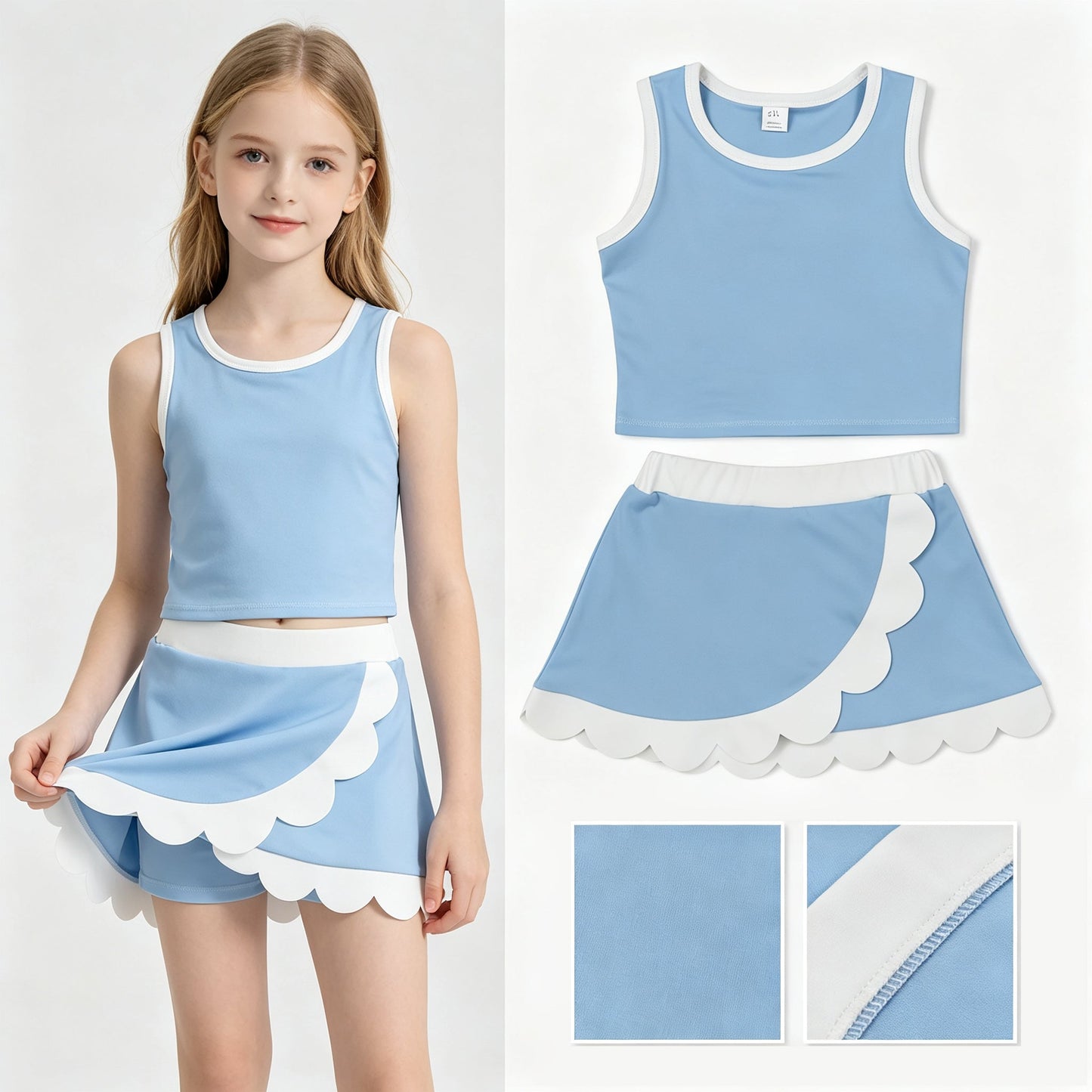 Light blue scallop princess girls summer active wear set