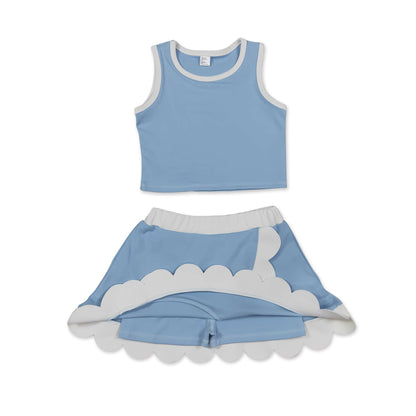 Light blue scallop princess girls summer active wear set