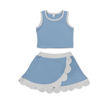 Light blue scallop princess girls summer active wear set