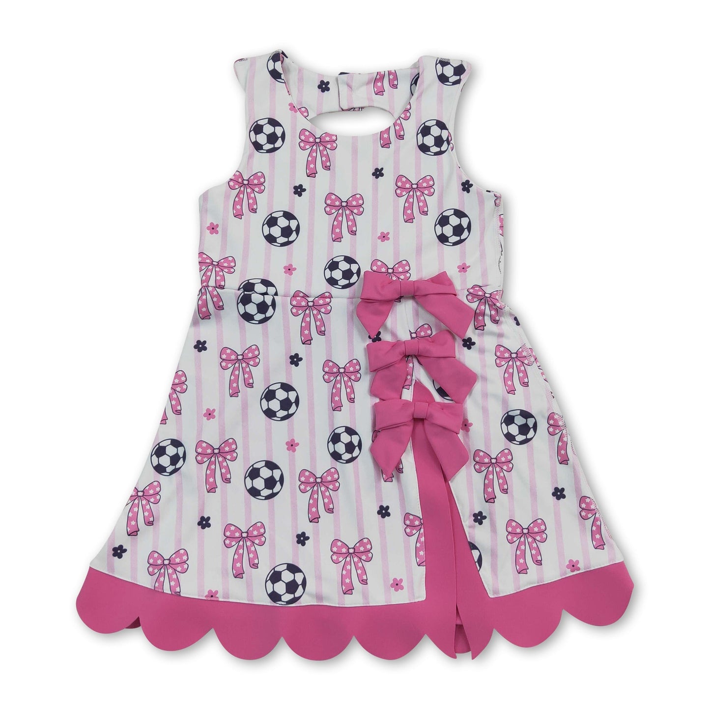 Sleeveless stripe soccer bow kids girls athletic dresses
