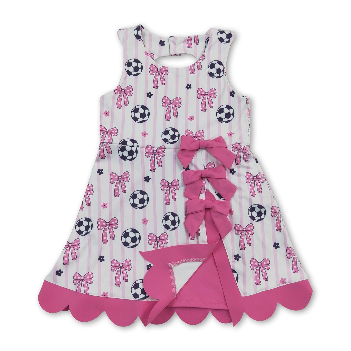 Sleeveless stripe soccer bow kids girls athletic dresses