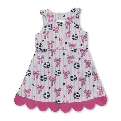 Sleeveless stripe soccer bow kids girls athletic dresses