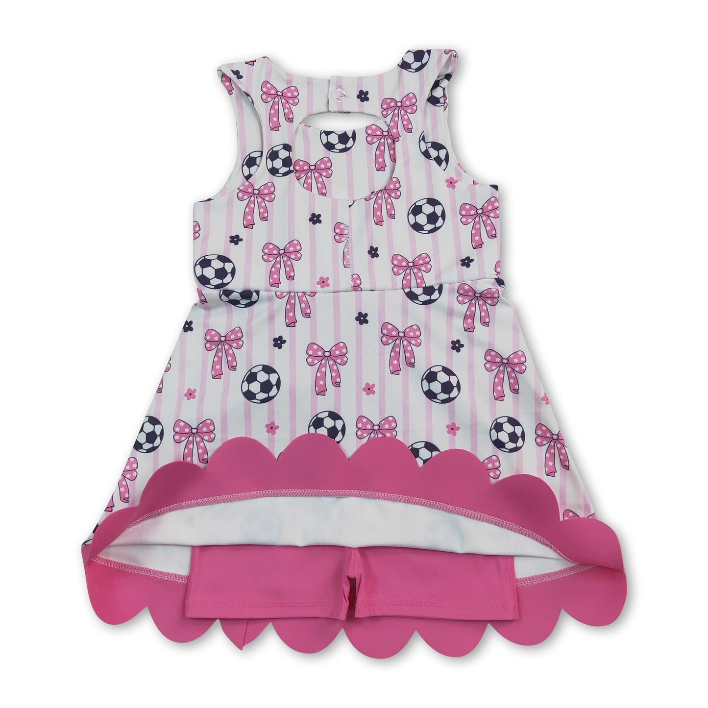 Sleeveless stripe soccer bow kids girls athletic dresses