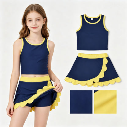 Scallop navy sleeveless girls summer team active wear set