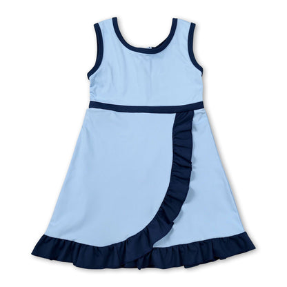 Sleeveless blue dog scallop kids girls athletic dress