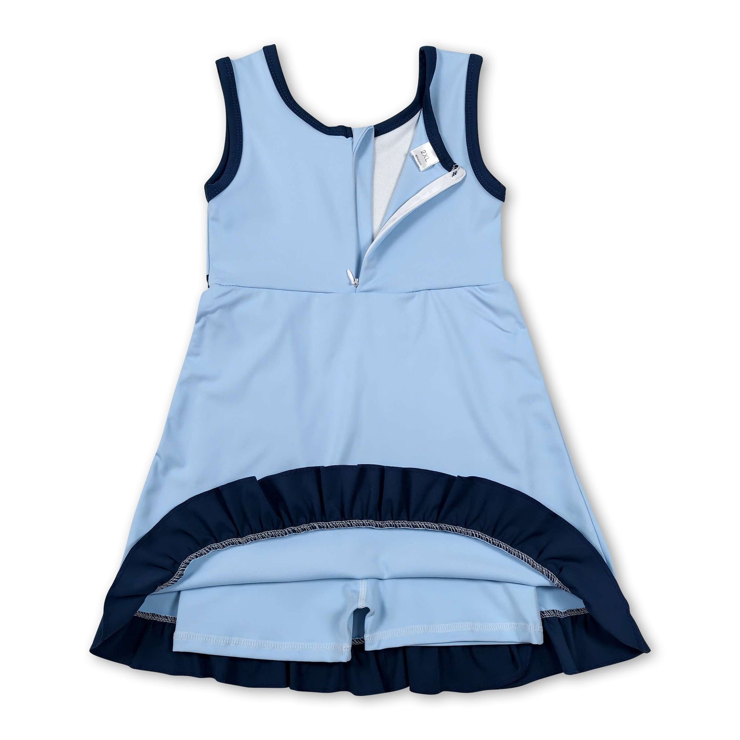 Sleeveless blue dog scallop kids girls athletic dress
