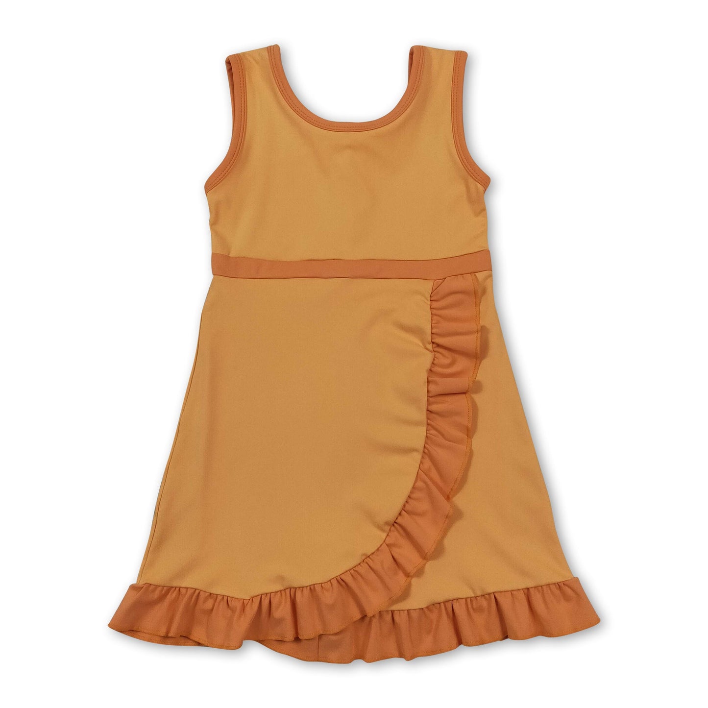 Sleeveless yellow dog scallop kids girls athletic dress