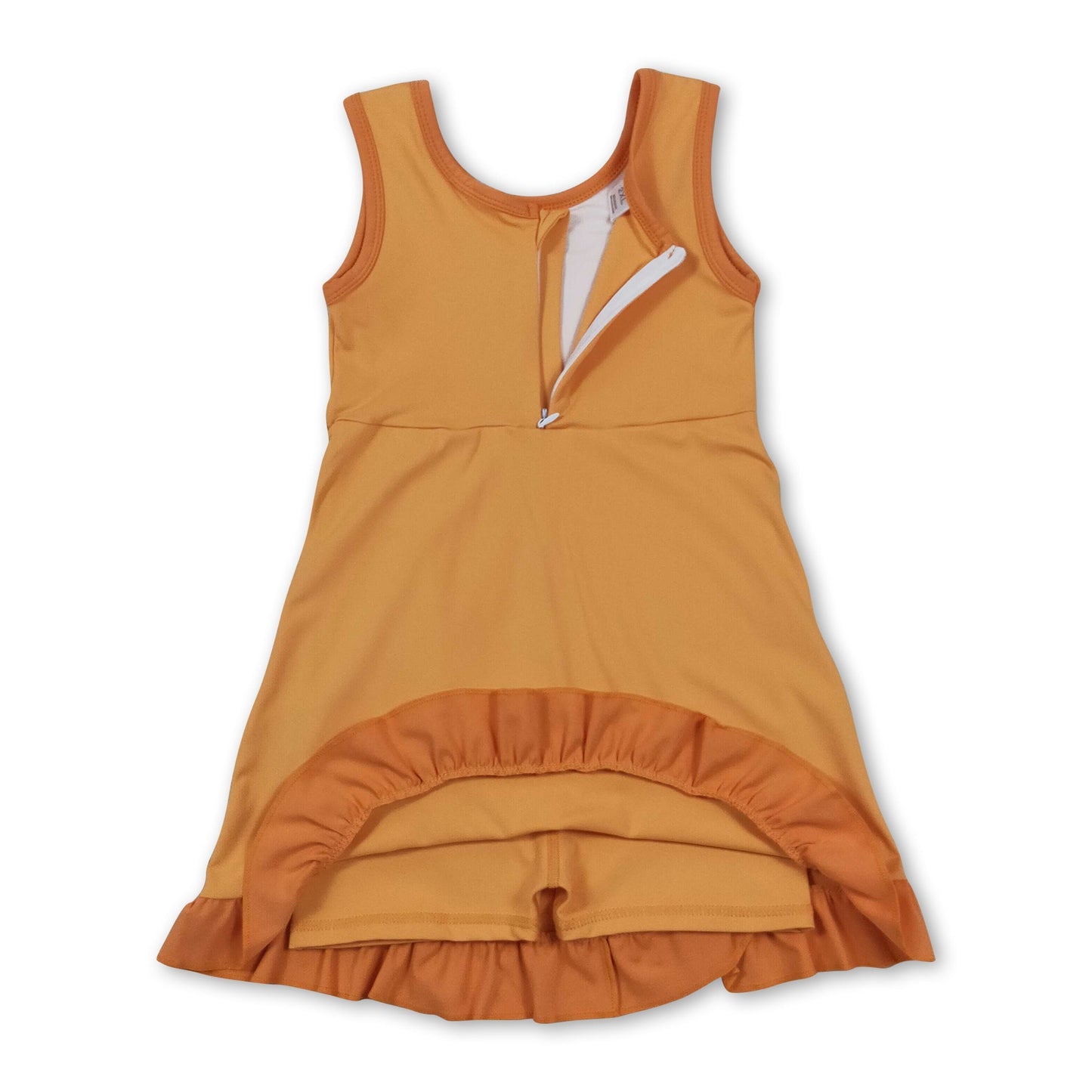 Sleeveless yellow dog scallop kids girls athletic dress