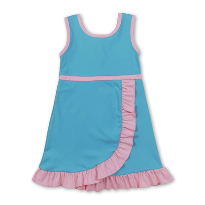 Sleeveless aqua pink scallop kids girls athletic dress