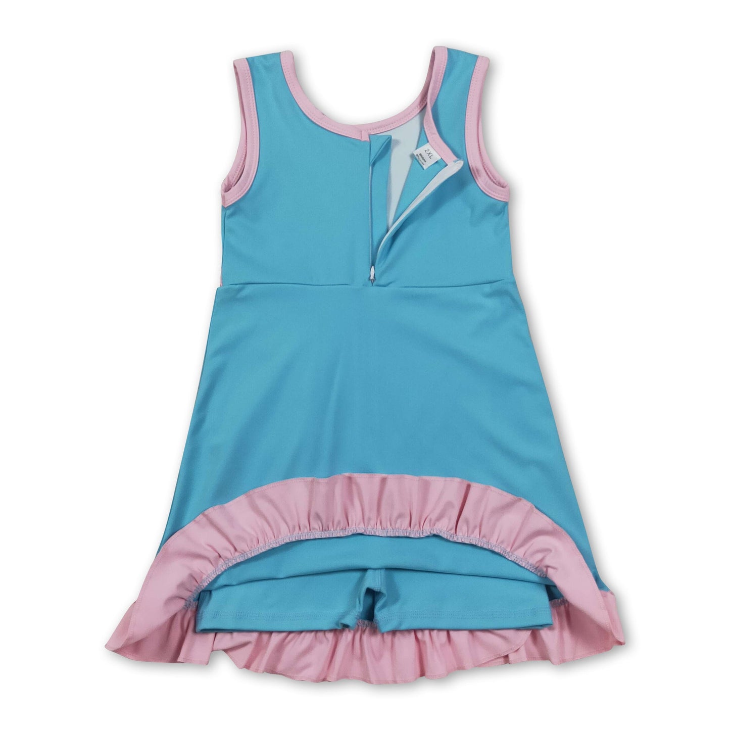 Sleeveless aqua pink scallop kids girls athletic dress