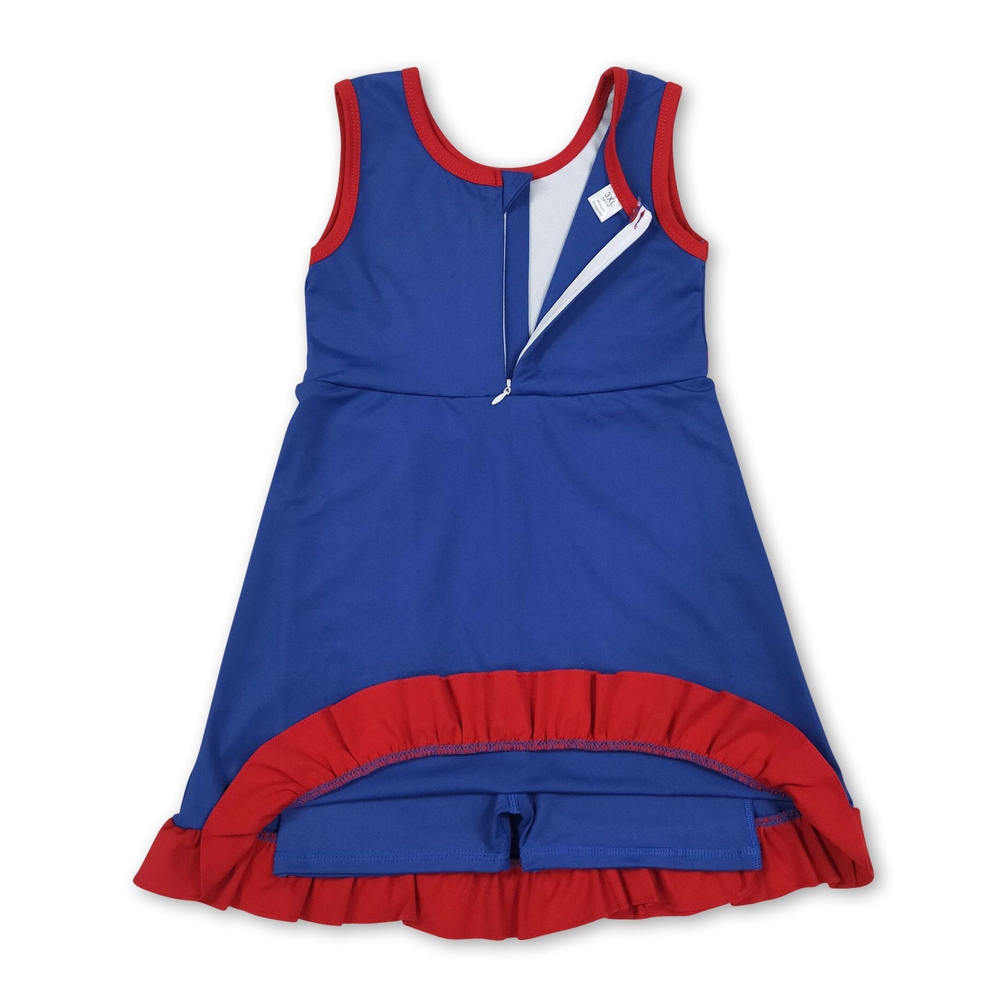 Sleeveless blue red scallop team kids girls athletic dress