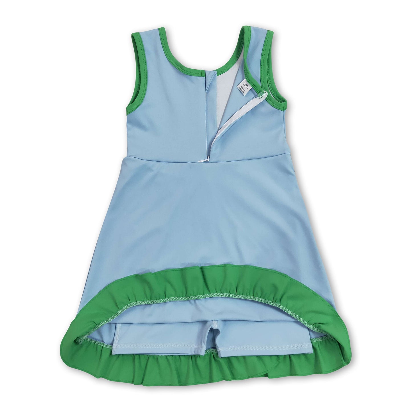 Sleeveless light blue green ruffle girls athletic dress