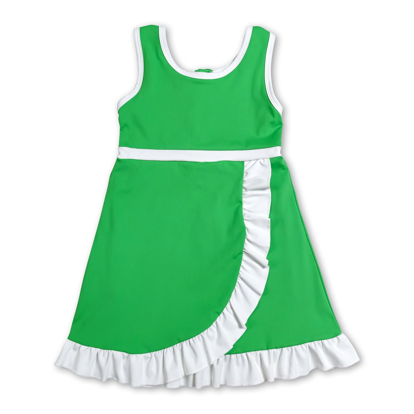 Sleeveless green white scallop girls athletic dress