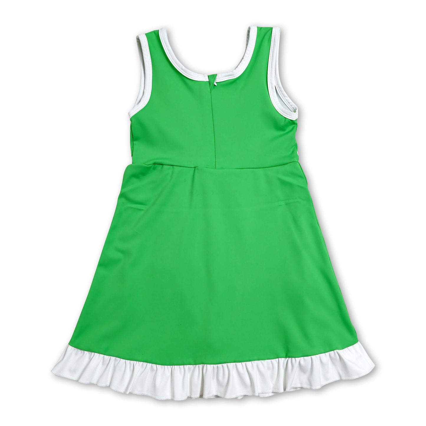 Sleeveless green white scallop girls athletic dress
