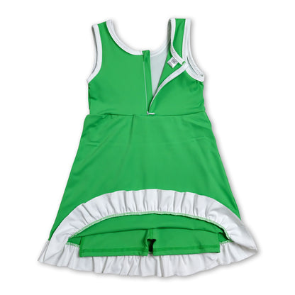 Sleeveless green white scallop girls athletic dress