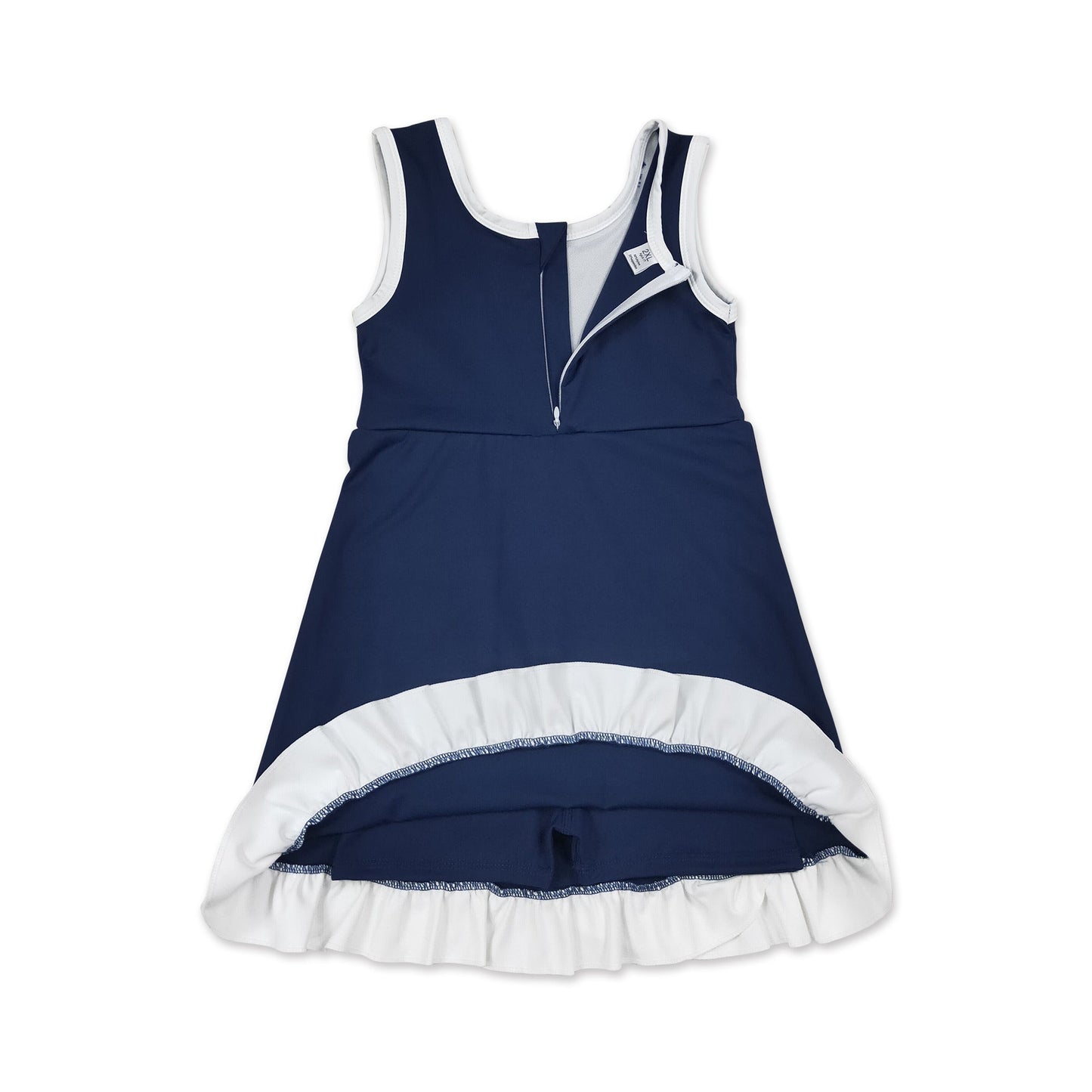 Sleeveless navy white scallop kids girls team athletic dress