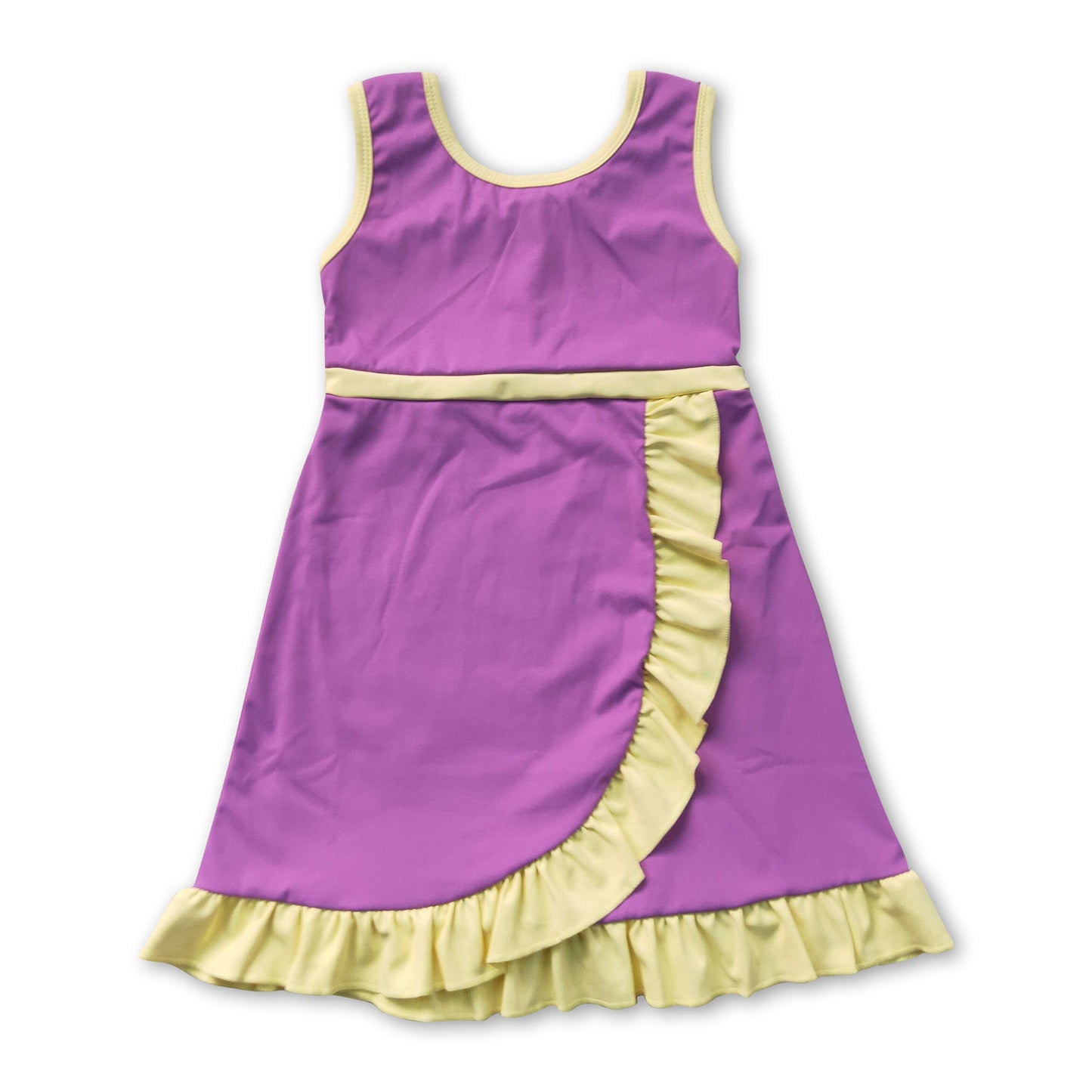 Sleeveless purple yellow scallop kids girls team athletic dress