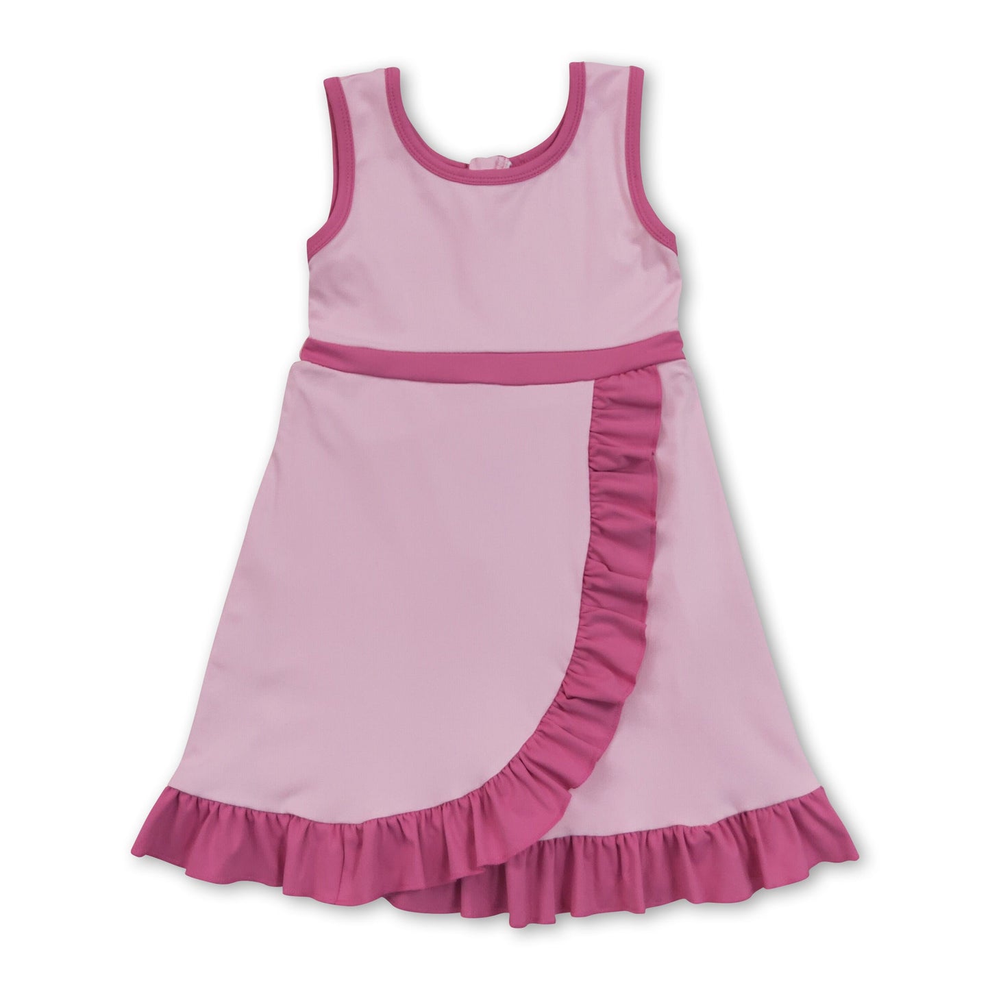 Sleeveless hot pink ruffle girls athletic dresses