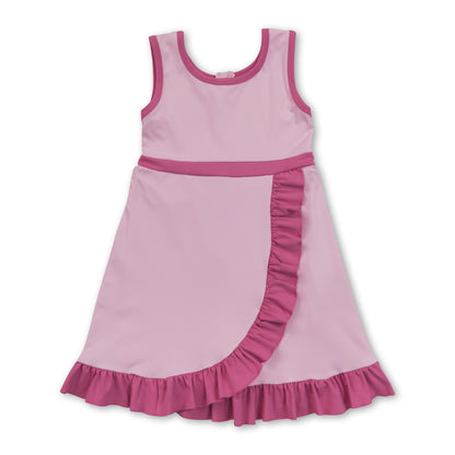 Sleeveless hot pink ruffle girls athletic dresses