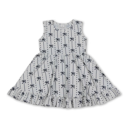 Sleeveless black bow heart ruffle kids girls dresses