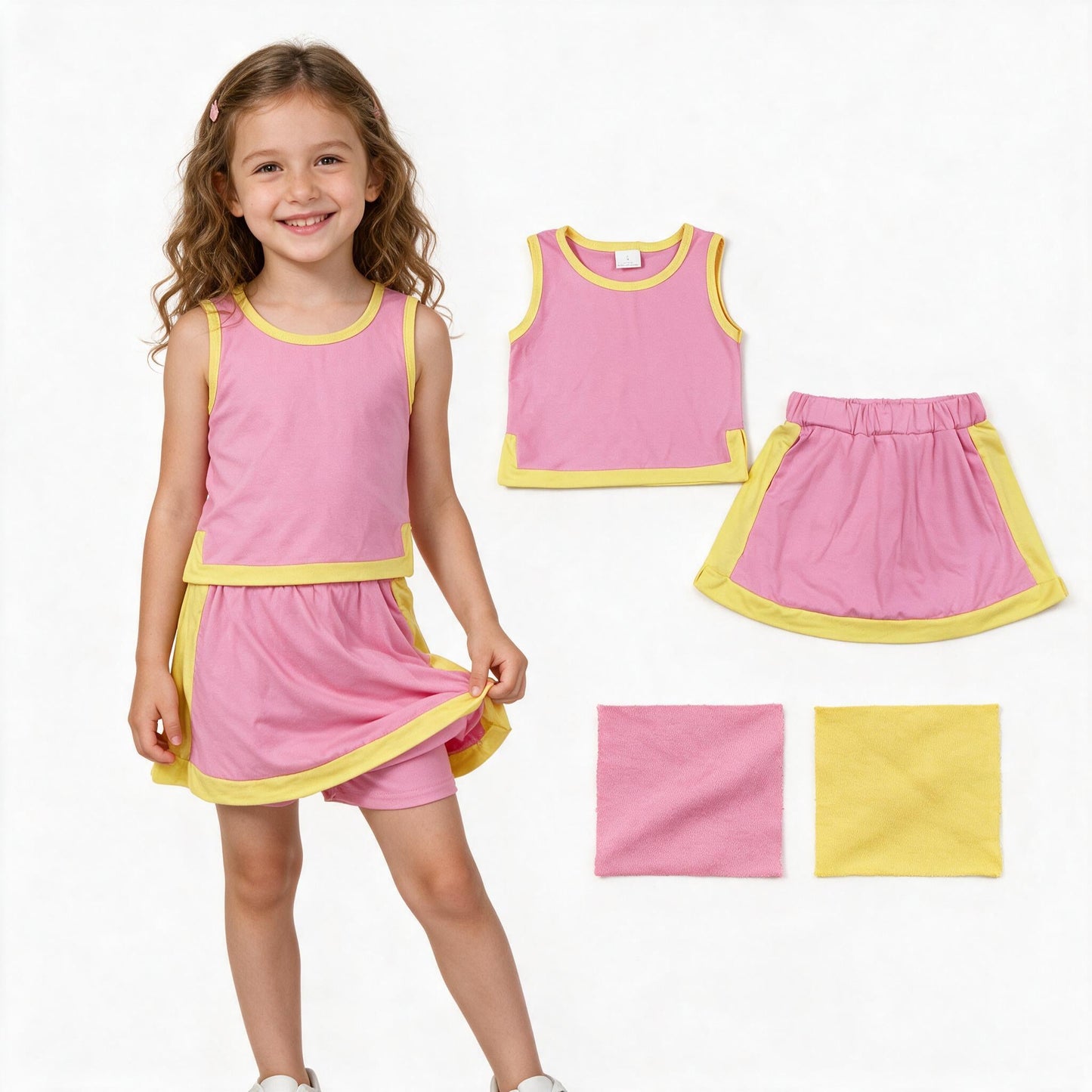 Pink yellow cotton sleeveless top skorts girls outfits