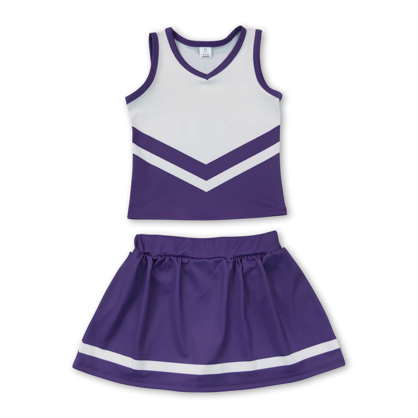 Sleeveless white purple top skirt girls team cheer active set