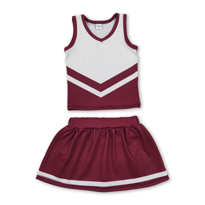 Sleeveless white maroon top skirt girls team cheer active set
