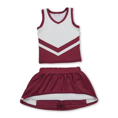 Sleeveless white maroon top skirt girls team cheer active set