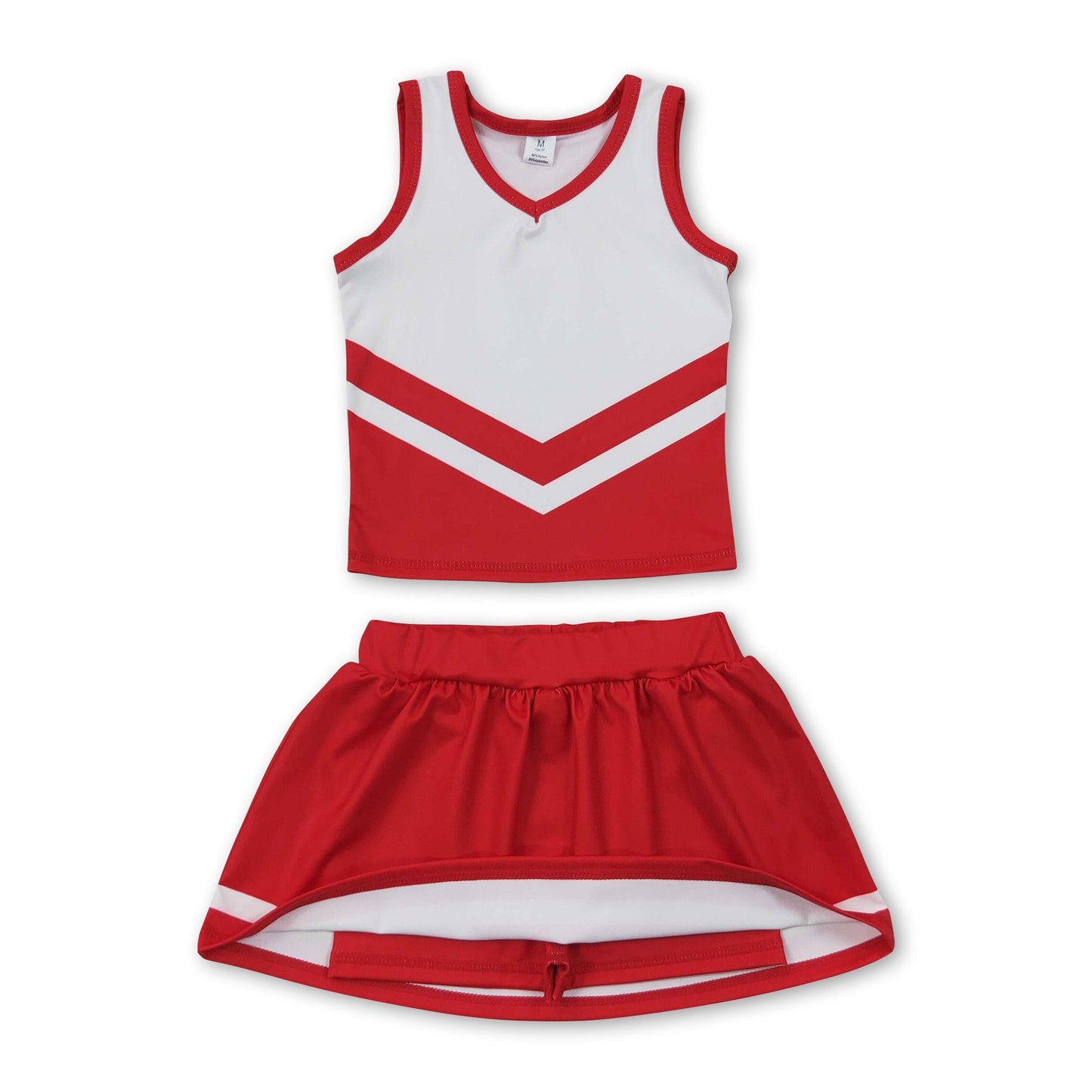 Sleeveless white red top skirt girls team cheer active set