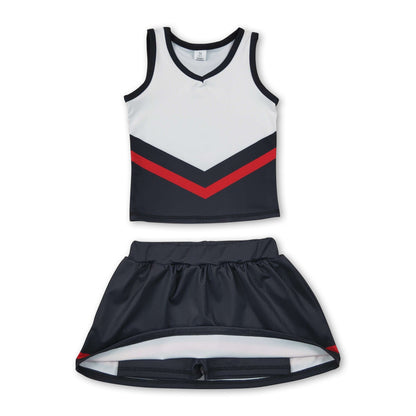 Sleeveless black red top skirt girls team cheer active set