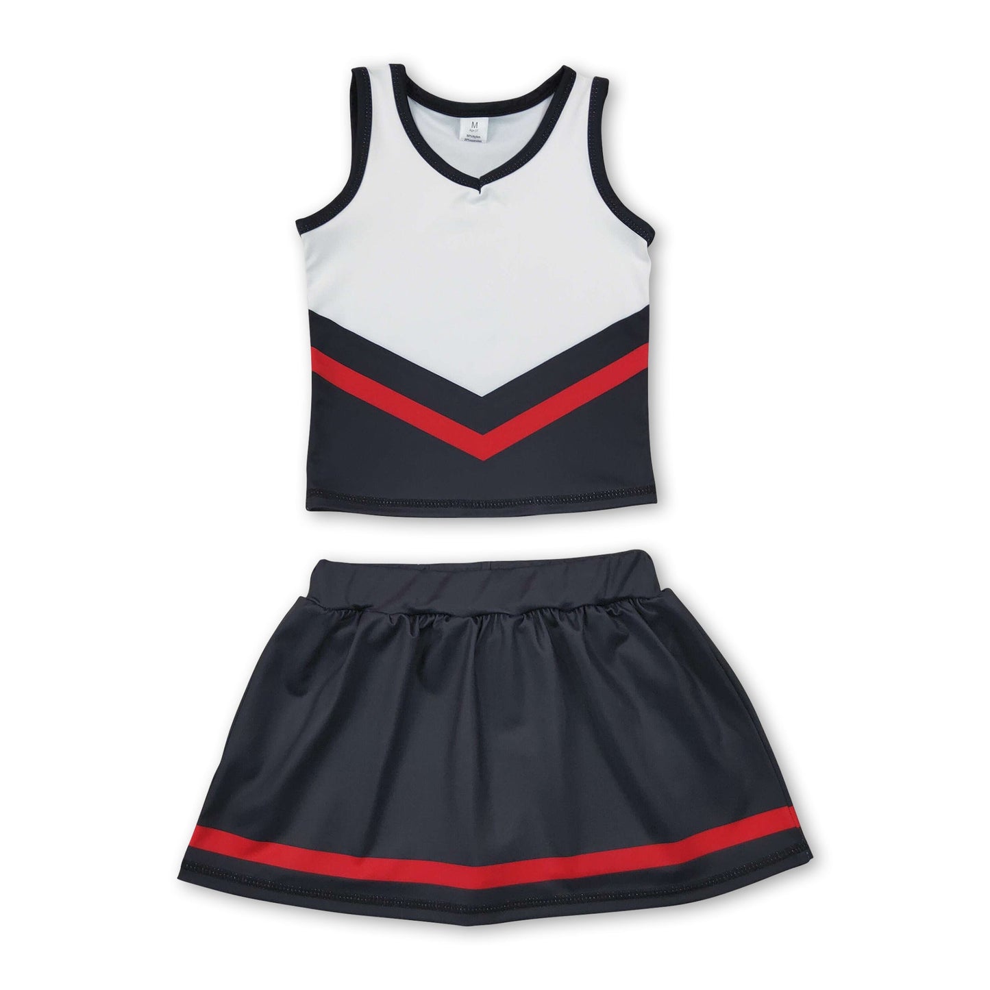 Sleeveless black red top skirt girls team cheer active set