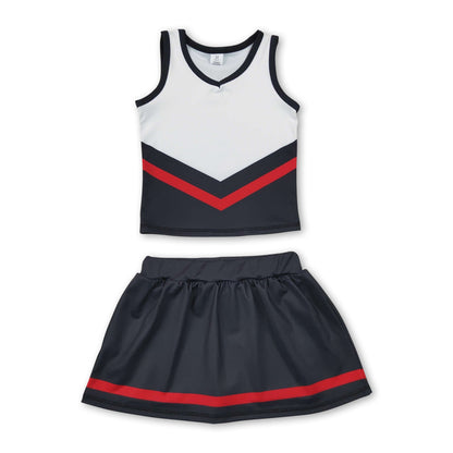 Sleeveless black red top skirt girls team cheer active set