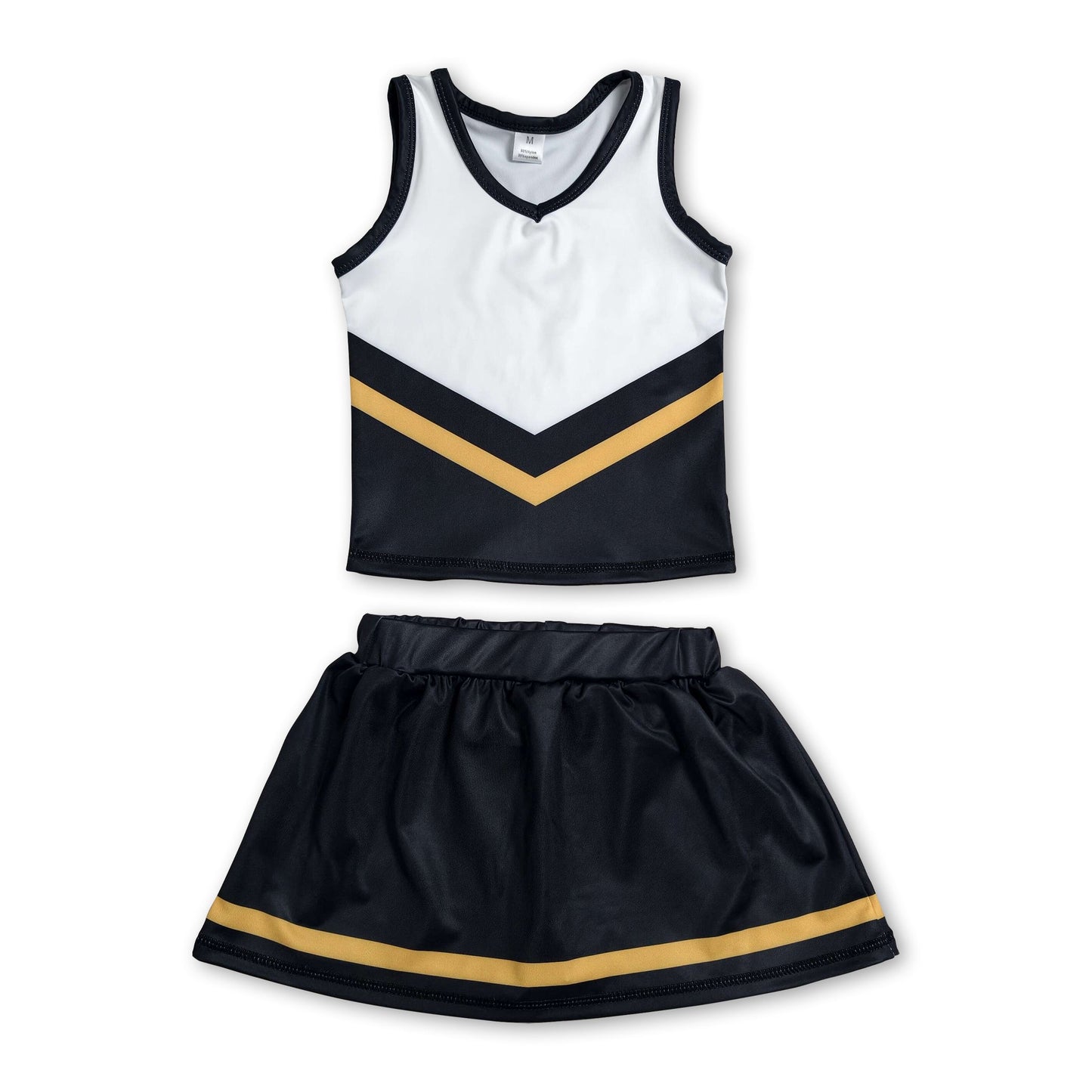 Sleeveless gold black top skirt girls team cheer active set