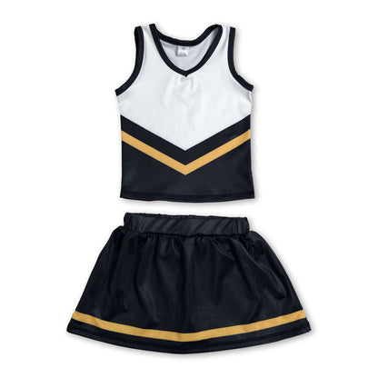 Sleeveless gold black top skirt girls team cheer active set