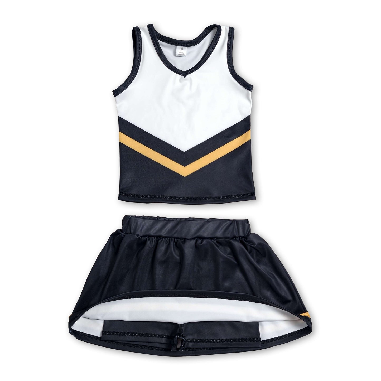 Sleeveless gold black top skirt girls team cheer active set