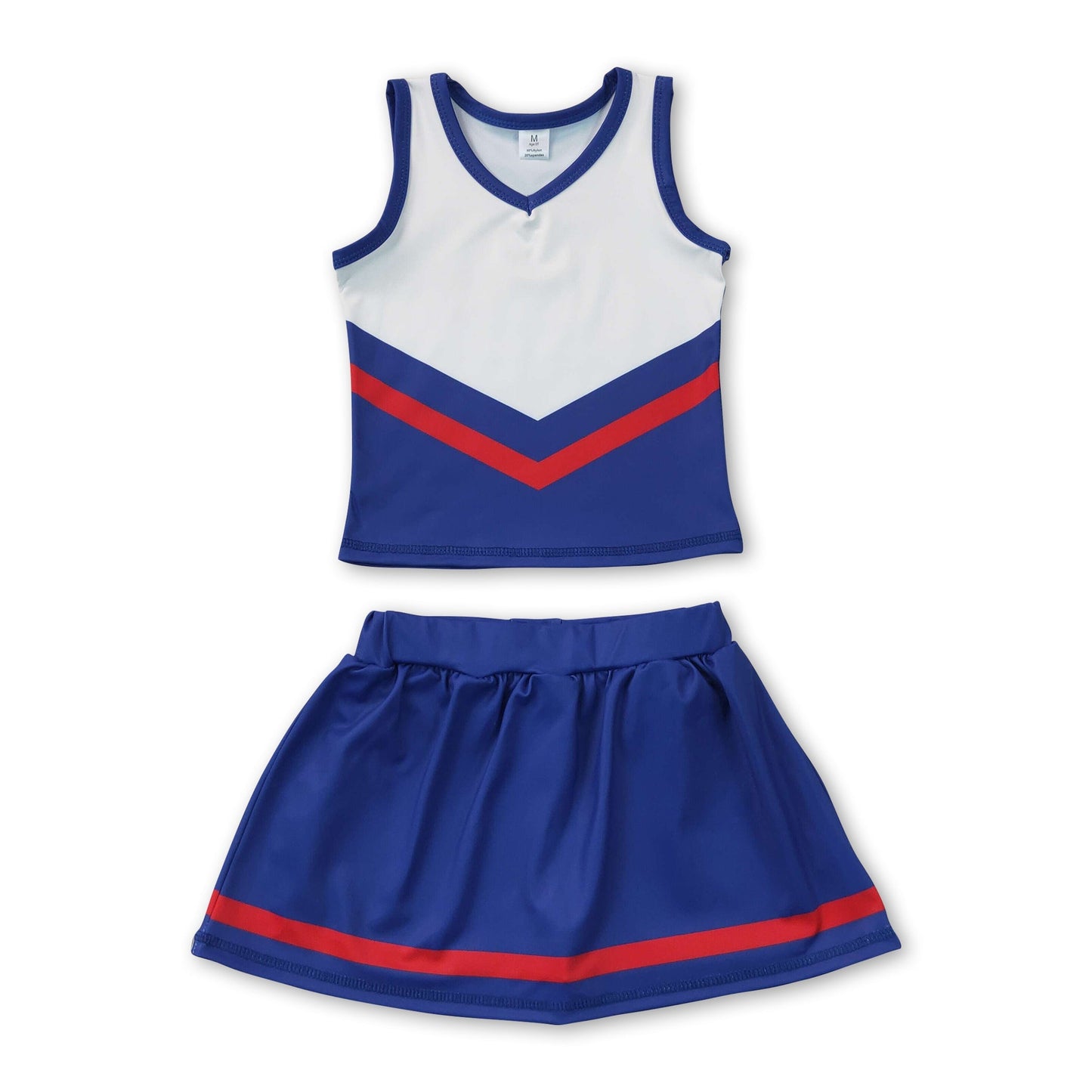 Sleeveless red navy top skirt girls team cheer active set