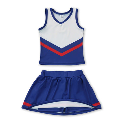 Sleeveless red navy top skirt girls team cheer active set