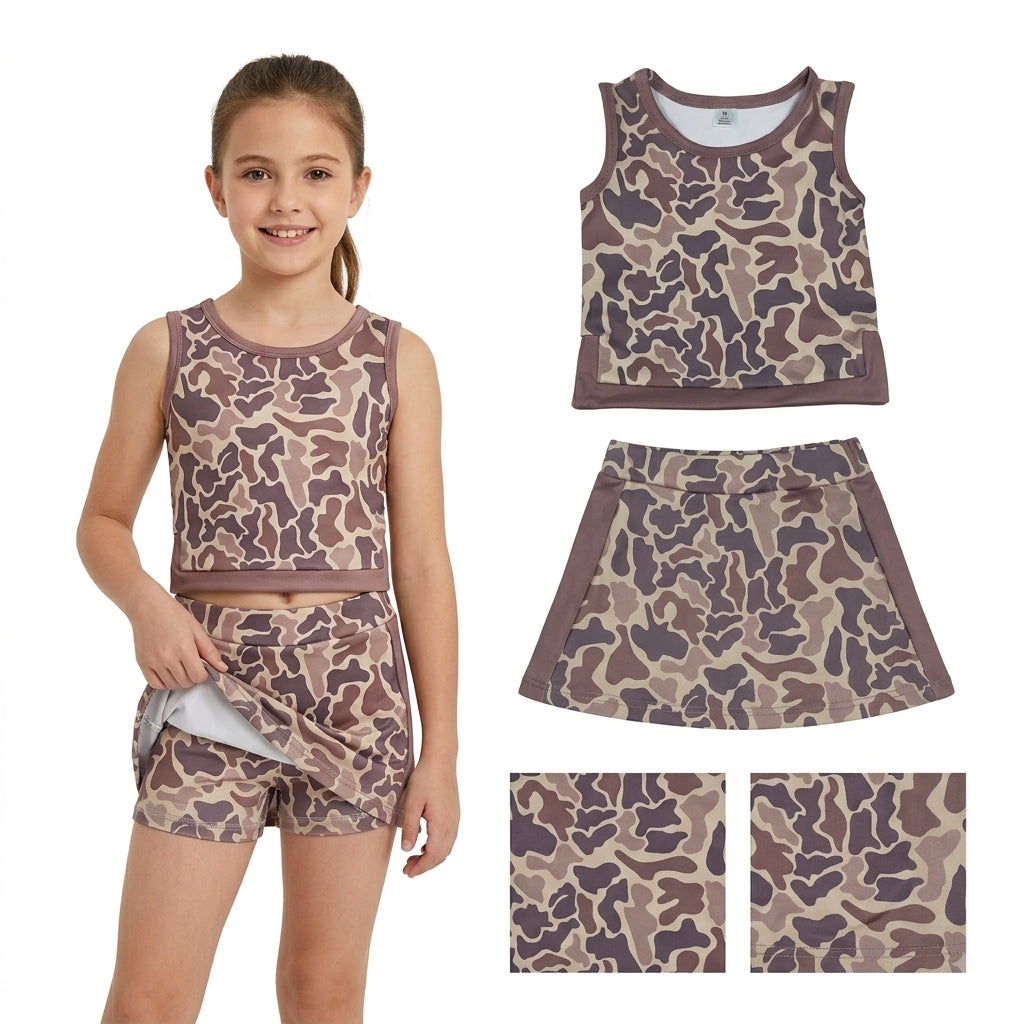 Khaki camo sleeveless top skorts girls summer outfits