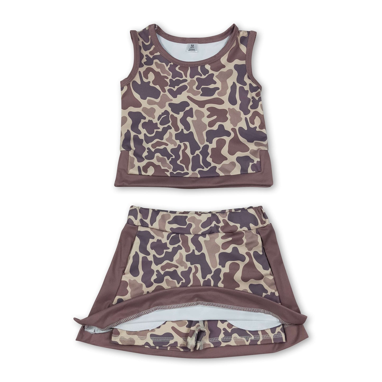 Khaki camo sleeveless top skorts girls summer outfits