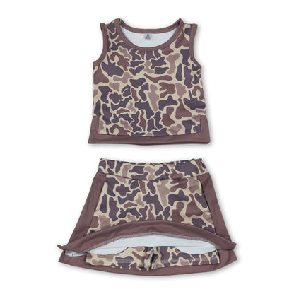 Khaki camo sleeveless top skorts girls summer outfits