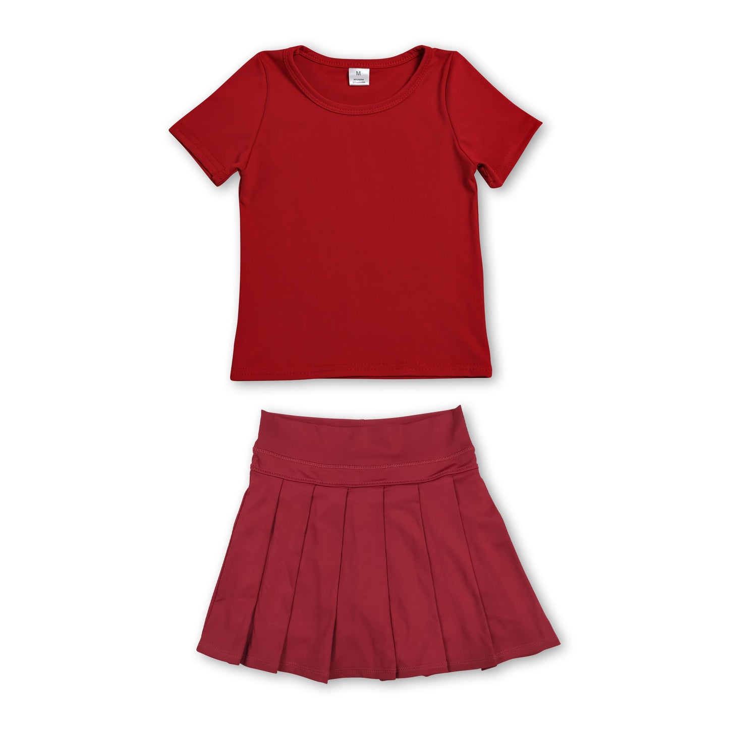 Short sleeves red top pleated skirt girls active wear set