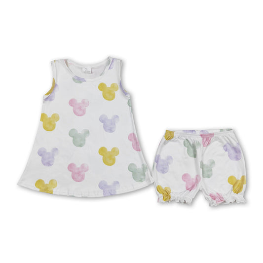 Sleeveless Colorful Mouse Top & Shorts Girls Outfit