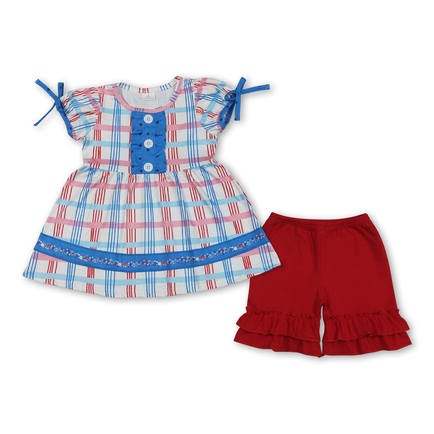 Plaid ruffle tunic red shorts girls 4th of july outfits