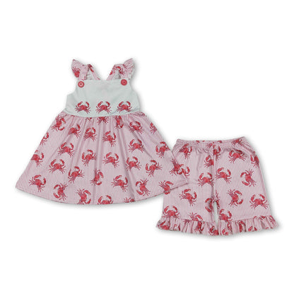 Flutter Sleeve Stripe Crab Tunic & Shorts Girls Outfit