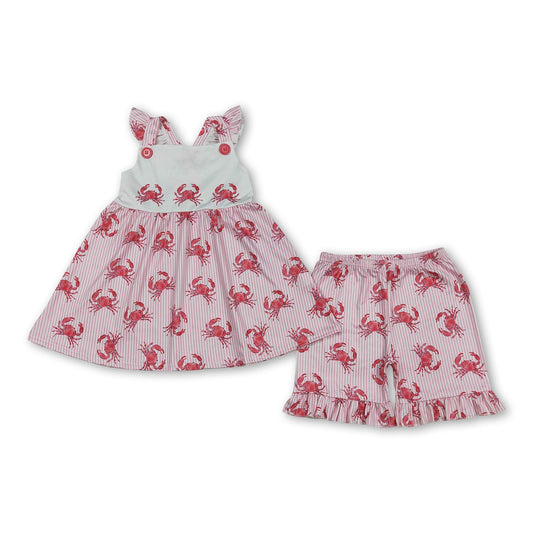 Flutter Sleeve Stripe Crab Tunic & Shorts Girls Outfit