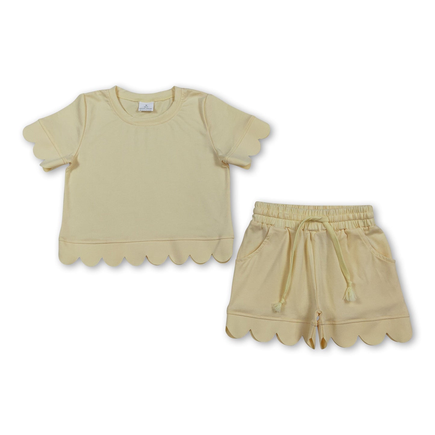 Short sleeves yellow scallop top shorts girls summer outfit