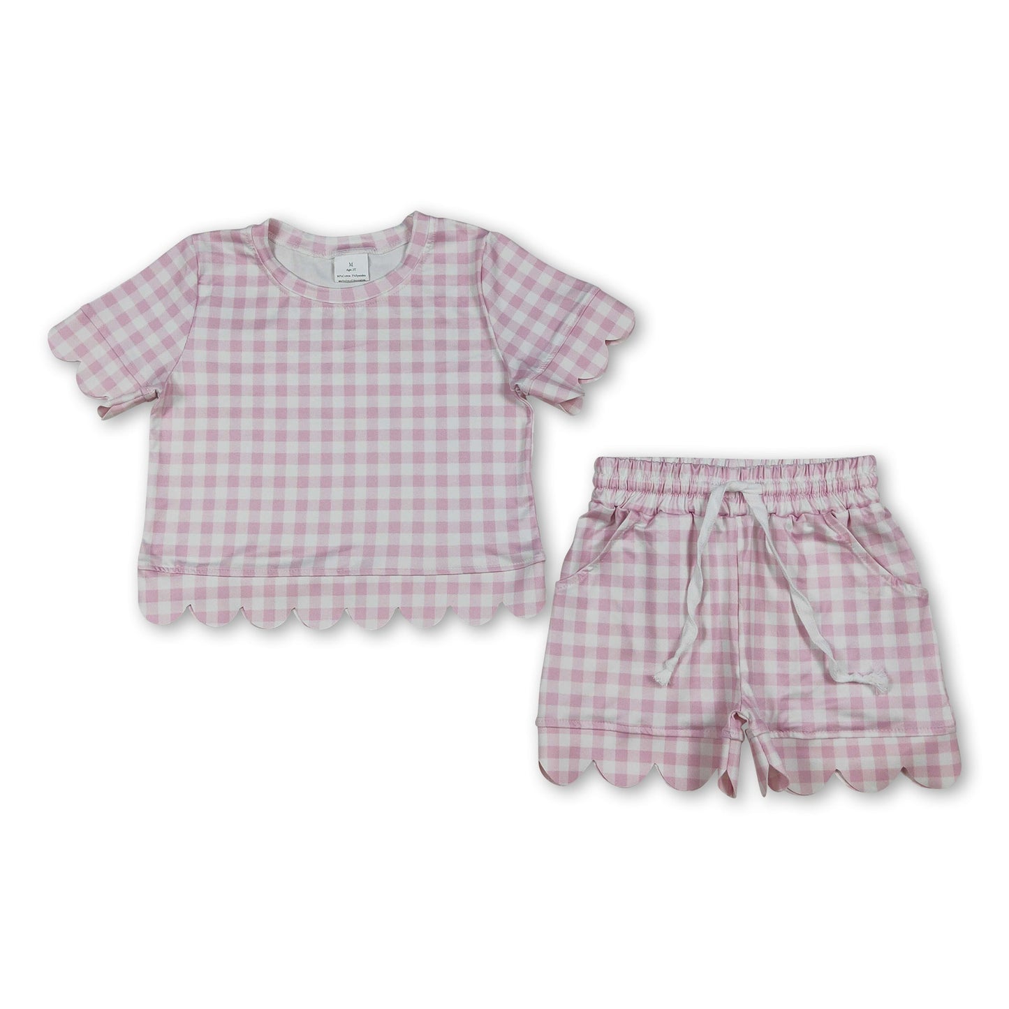 Pink plaid scallop top shorts girls summer outfit