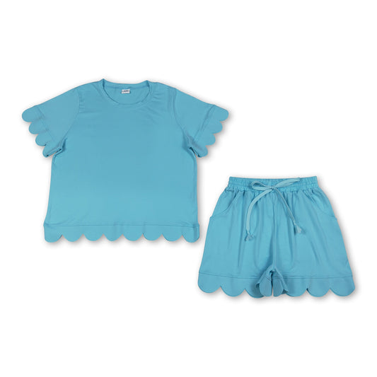 Aqua scallop top shorts adult women summer outfits