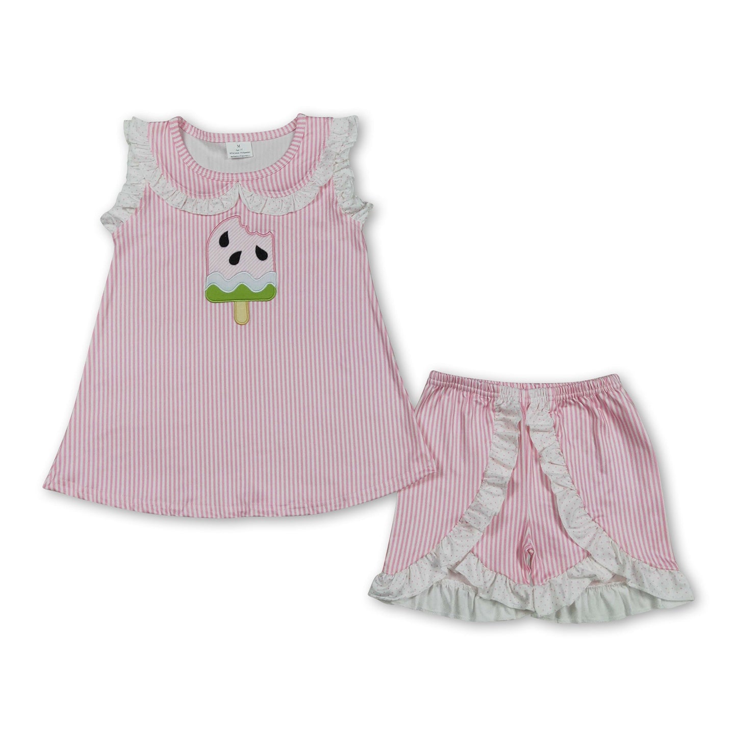 Pink Stripe Popsicle Top Shorts Kids Girls Summer Outfits
