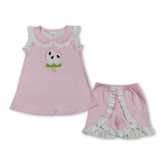 Pink Stripe Popsicle Top Shorts Kids Girls Summer Outfits